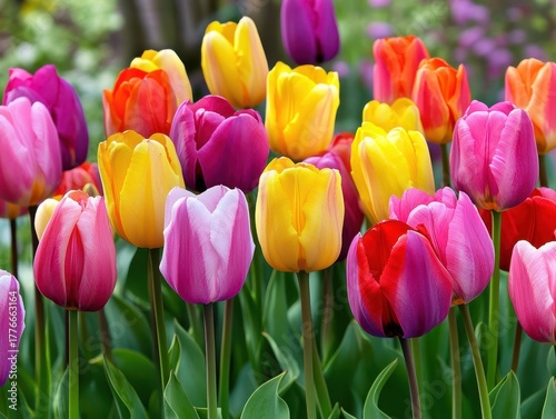 A lots of colorful tulips.