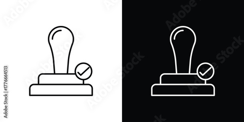 Approval stamp icon pixel perfect. Outline symbol. Simple linear drawing.