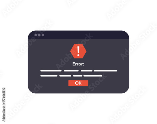 Error message on computer screen. Modern warning messages in black color. Fatal system crash notification.