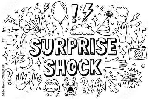 Surprise shock doodle art with expressions and symbols