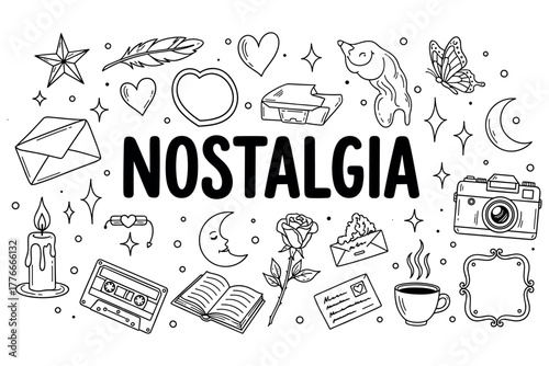Nostalgia doodle art: vintage icons of memory and emotion