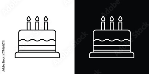 Cake icon pixel perfect. Outline symbol. Simple linear drawing.