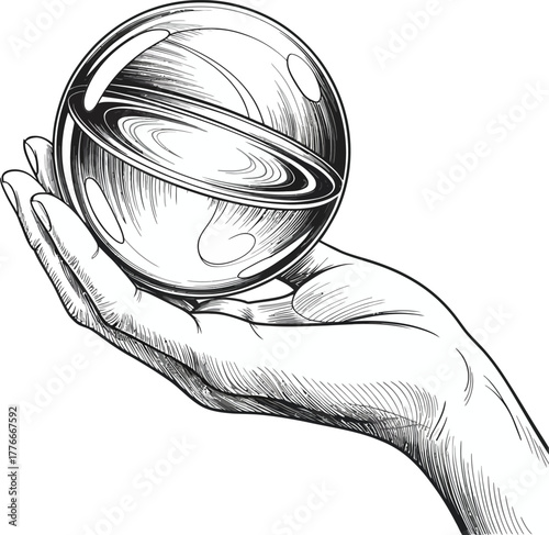 Hand Holding a Crystal Ball Illustration sphere glass