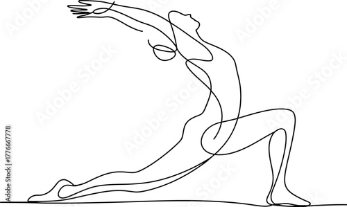 Minimalist line art of a woman in a yoga pose stretching