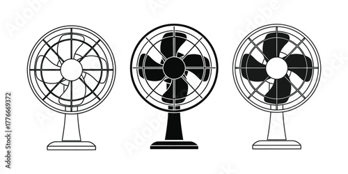 Three electric fans vector illustration for cooling and ventilation appliances