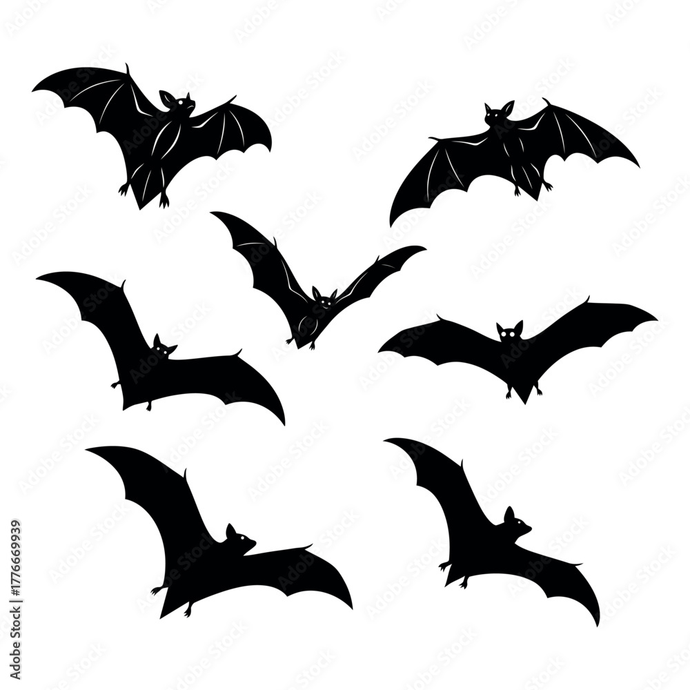 Naklejka premium Halloween bats silhouette vector illustration spooky flying creatures