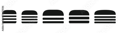 Collection of burger icons in black silhouette, representing fast food, restaurant menus, and culinary themes on transparent background