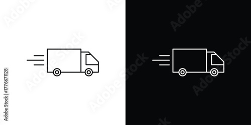 Fast shipping delivery truck icon pixel perfect. Outline symbol. Simple linear drawing.