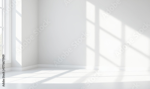 Minimalistic light background with blurred shadow on white wall