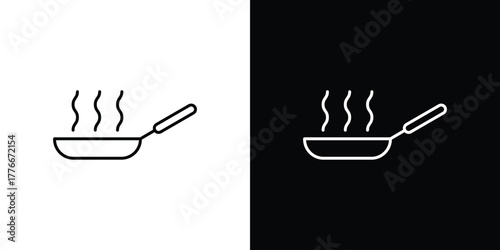 Frying pan icon pixel perfect. Outline symbol. Simple linear drawing.