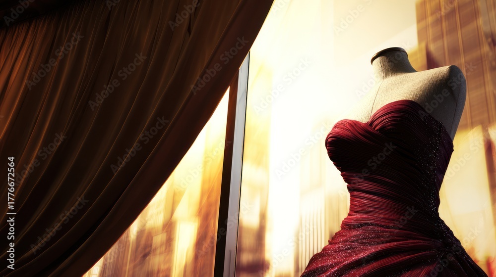Obraz premium Elegant red dress on mannequin displayed near window