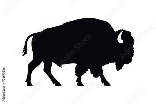Silhouette of a powerful american bison standing on a white background