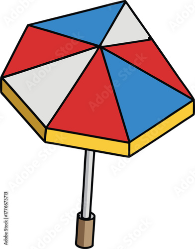 Colorful beach umbrella vector icon red blue white sunshade parasol for summer holidays and outdoor activities Illustrator Artwork - A vibrant, flat design vector illustration of a colorful beach