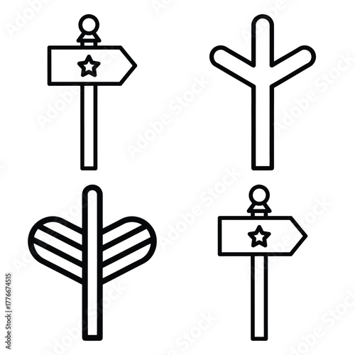 north pole sign icon set, black color and white background