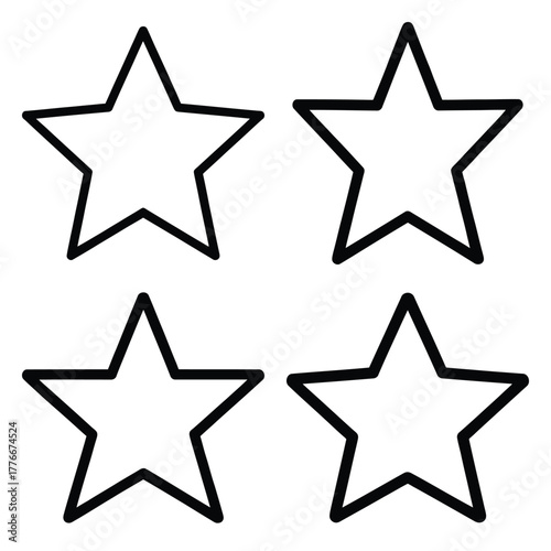 north star outline icon set, black color and white background
