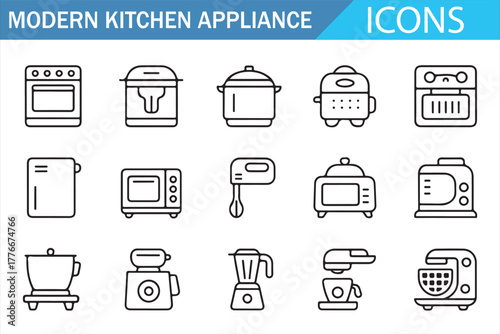 Digital Line Icons of Modern Home Appliances