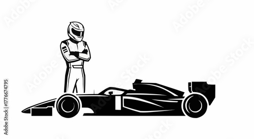 Formula One Racer and Driver Ready for the Track, Awaiting the Green Light, Racing Icon, Motorsport Culture, Auto Racing Passion, Adrenaline Fuelled