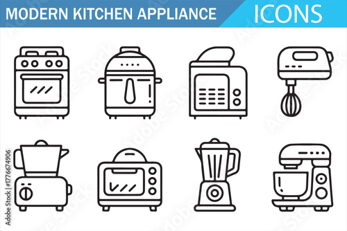 Modern Kitchen Appliances Icons – Outline Vector Set