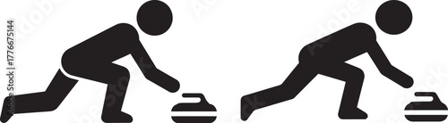 Curling players in action silhouette