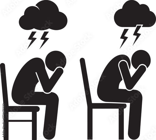 Two figures in silhouette sit under stormy clouds silhouette