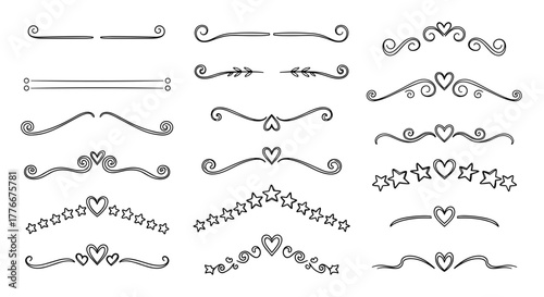 Decorative elements collection: A compilation of hand-drawn design elements for embellishing layouts and designs, offering a variety of creative options. 