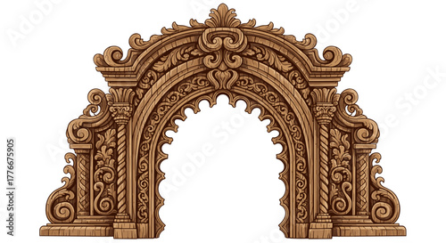 Exquisite Architectural Archway: A meticulously carved wooden archway, adorned with intricate details and timeless elegance, stands as a testament to craftsmanship and design.