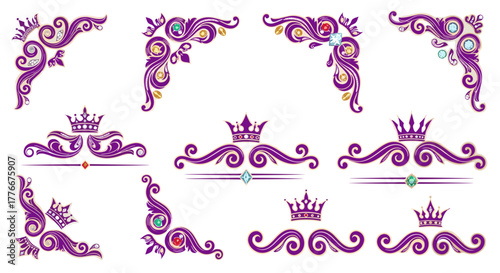 Royal Ornament Designs: An array of regal design elements, including crowns and intricate corner ornaments, evoke a sense of nobility and decorative beauty.