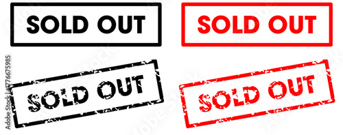 Sold Out rubber stamp with distressed texture effect isolated on transparent background.