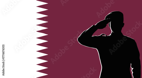 Silhouette of Qatari Soldier with Qatar Flag Vector, Qatar national day, December 18,Qatar, soldier, silhouette, vector, flag, military, national, defense, security, bravery, strength, patriotism, 