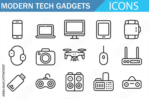 Line Icons Collection of Electronic Gadgets and Devices