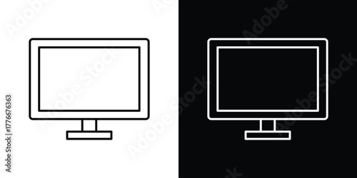 Monitor icon pixel perfect. Outline symbol. Simple linear drawing.