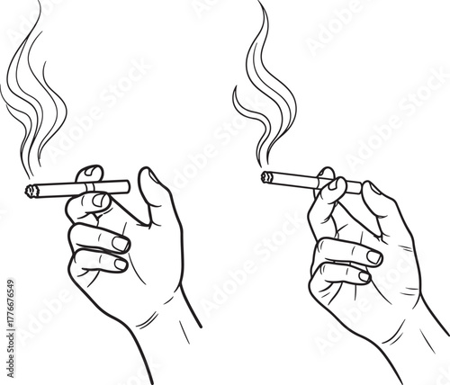 Two hands holding cigarettes with smoke silhouette