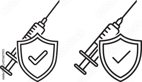 Syringe and shield silhouette with checkmark