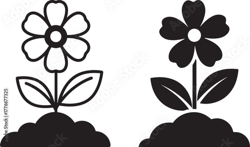 Two flowers growing from soil silhouette