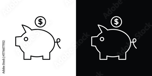 Piggy bank icon pixel perfect. Outline symbol. Simple linear drawing.