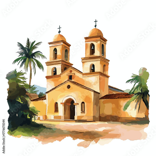 Jesuit Missions of La Sant?sima Trinidad. Jesuit Missions of La Sant?sima Trinidad hand drawn watercolor illustration