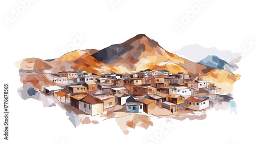 Potosi - Cerro Rico Mines. Potosi - Cerro Rico Mines hand drawn watercolor illustration
