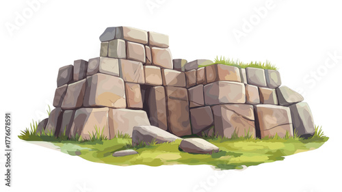 Sacsayhuaman Fortress. Sacsayhuaman Fortress hand drawn watercolor illustration