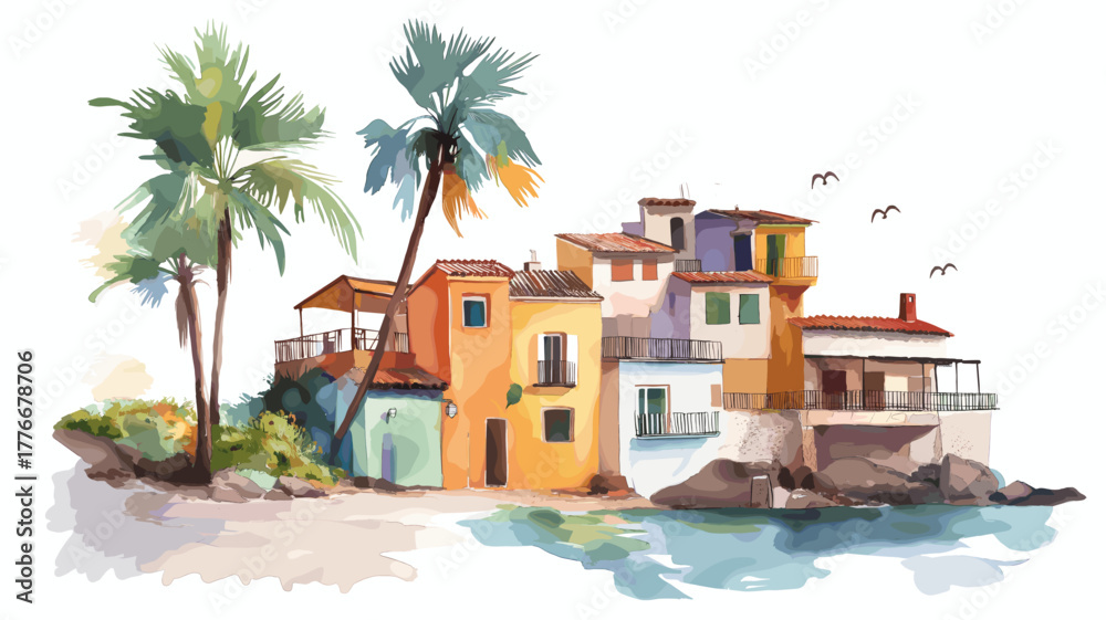 Obraz premium Vina del Mar. Vina del Mar hand drawn watercolor illustration