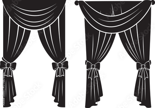 Elegant black drapery with swag and tie back silhouette