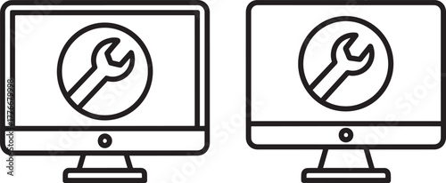 Computer repair service icons silhouette