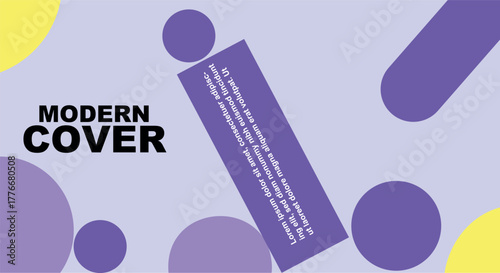 Purple circles and rectangle with dummy text complement a modern cover layout here