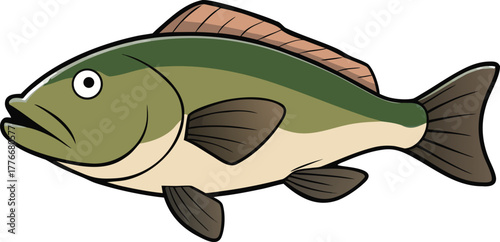 Cartoon bass fish vector illustration fishing wildlife aquatic animal art Illustrator Artwork - A vibrant and stylized cartoon illustration of a bass fish