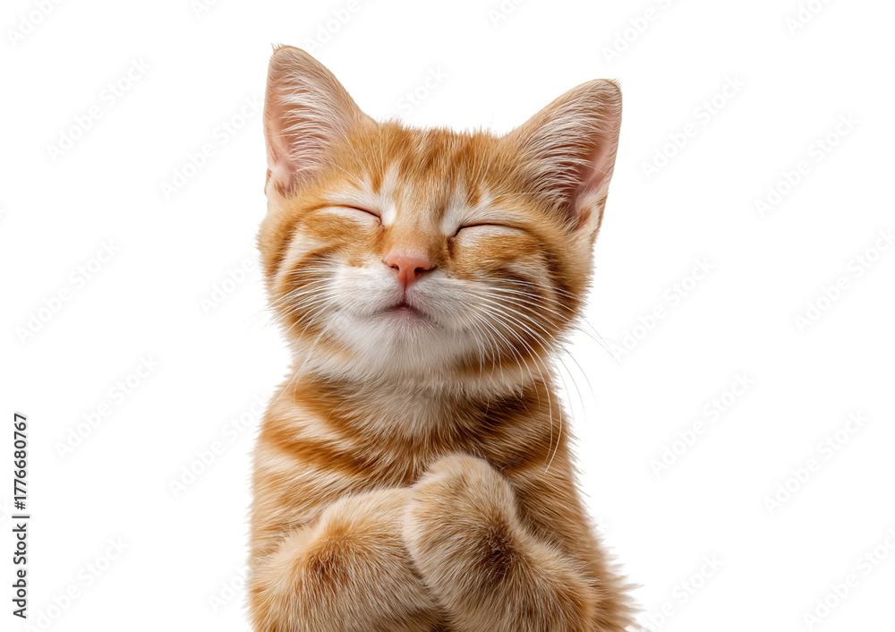 Fototapeta premium Ginger kitten with closed eyes isolated on a transparent background