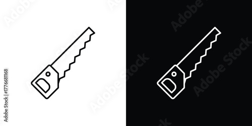 Saw icon pixel perfect. Outline symbol. Simple linear drawing.