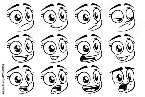 Cartoon retro faces. Vintage emotional face with mascot characters funny faces , eyes and mouths elements  