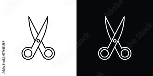 Scissors icon pixel perfect. Outline symbol. Simple linear drawing.