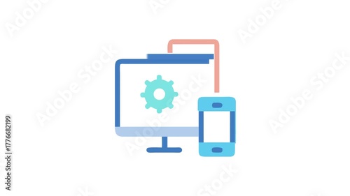 Wallpaper Mural Desktop and mobile synchronization flat design with White Background Torontodigital.ca