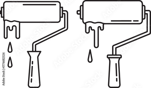 Two paint rollers dripping paint silhouette