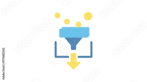 Data filtration funnel with processing and output graphic icon